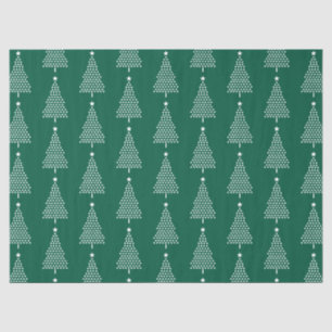 White Christmas Tree Stars Pattern On Green Tissue Paper