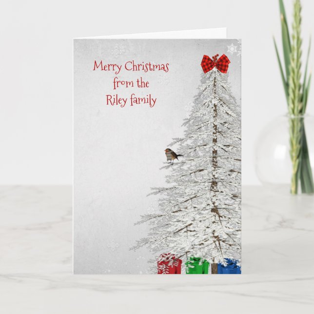 white Christmas tree with bird Holiday Card (Front)