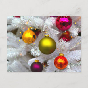 White Christmas Tree With Colourful Baubles Postcard