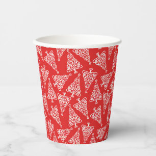 White Christmas Tree with Red Backing Paper Cups