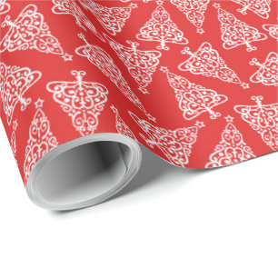 White Christmas Tree with Red Backing  Wrapping Paper