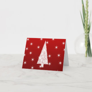 White Christmas Tree with Stars on Red. Holiday Card