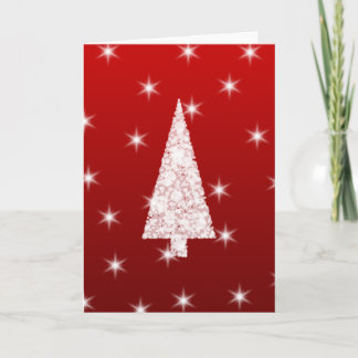 White Christmas Tree with Stars on Red. Holiday Card