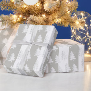 White Christmas Tree Wrapping Grey & White Stripe  Paper