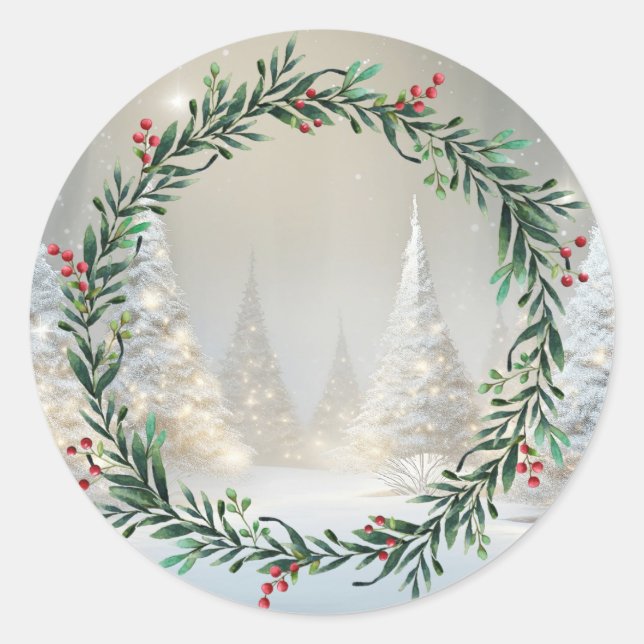 White Christmas Trees Classic Round Sticker (Front)
