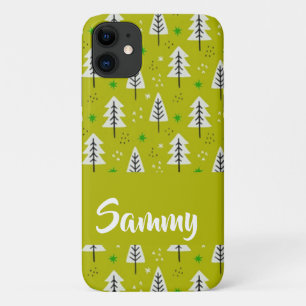 White Christmas trees on green Case-Mate iPhone Case