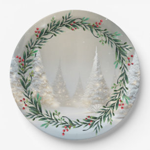 White Christmas Trees Paper Plate