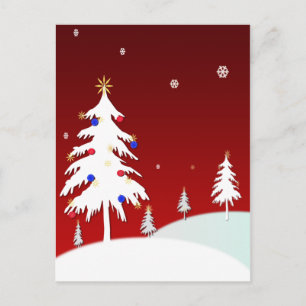 White Christmas Trees with Red Background Holiday Postcard