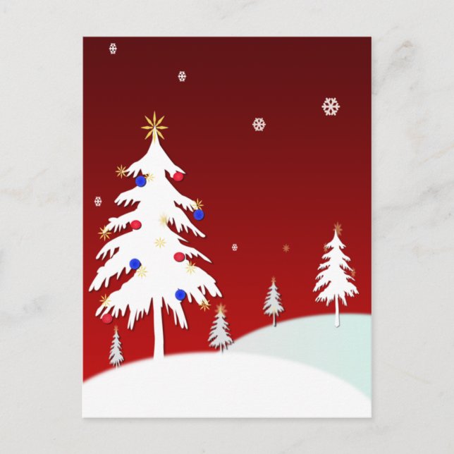 White Christmas Trees with Red Background Holiday Postcard (Front)