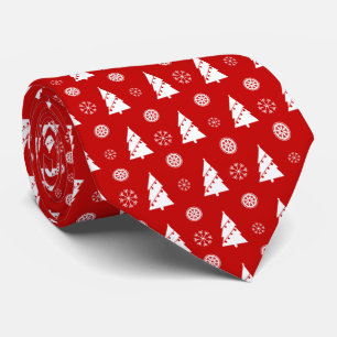 White Christmas Trees with Snowflakes Pattern Tie