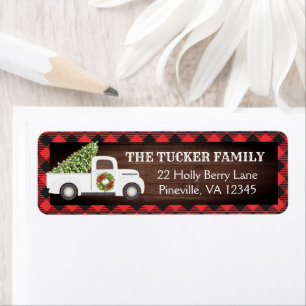 White Christmas Truck Tree Plaid Rustic Address