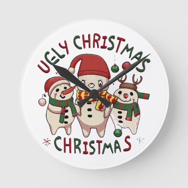 white Christmas ;UGLY CHRISTMAS Round Clock (Front)