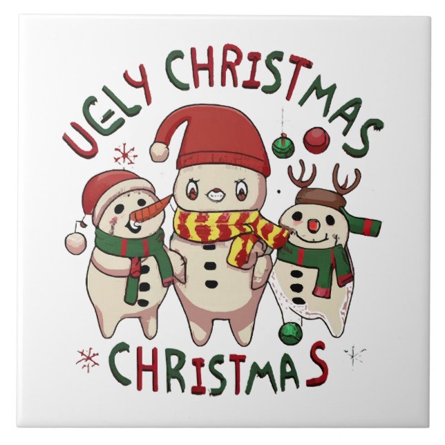 white Christmas ;UGLY CHRISTMAS Tile (Front)