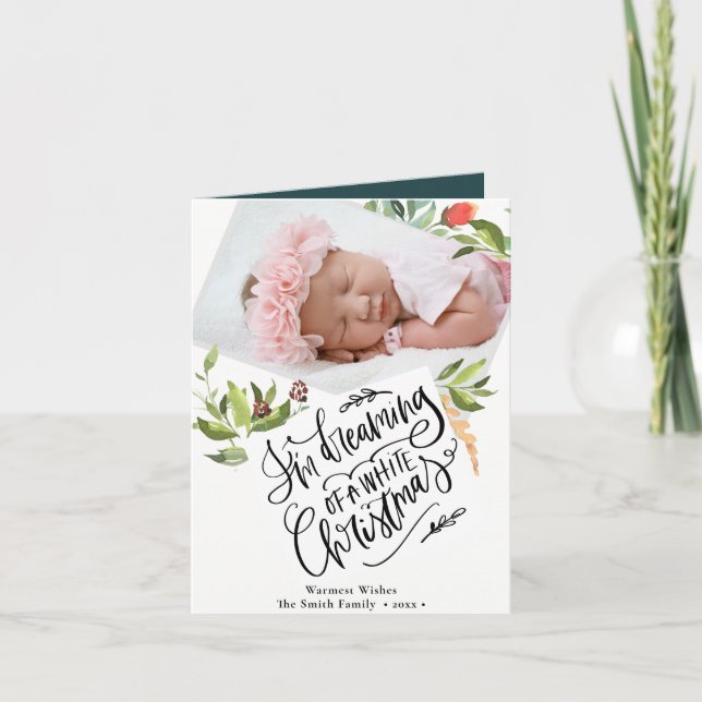 White Christmas | Watercolor Foliage Folded Holiday Card (Front)