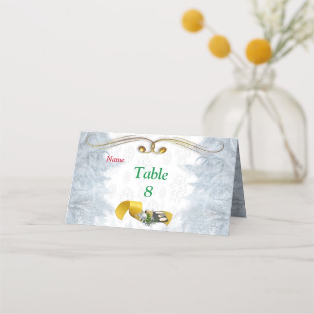 White Christmas Wedding Place Card (Front)