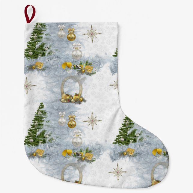 White Christmas Wedding Repeat Design Large Christmas Stocking (Front)