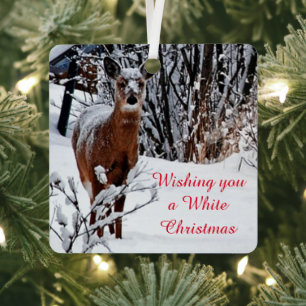 White Christmas Whitetail Deer Ornament