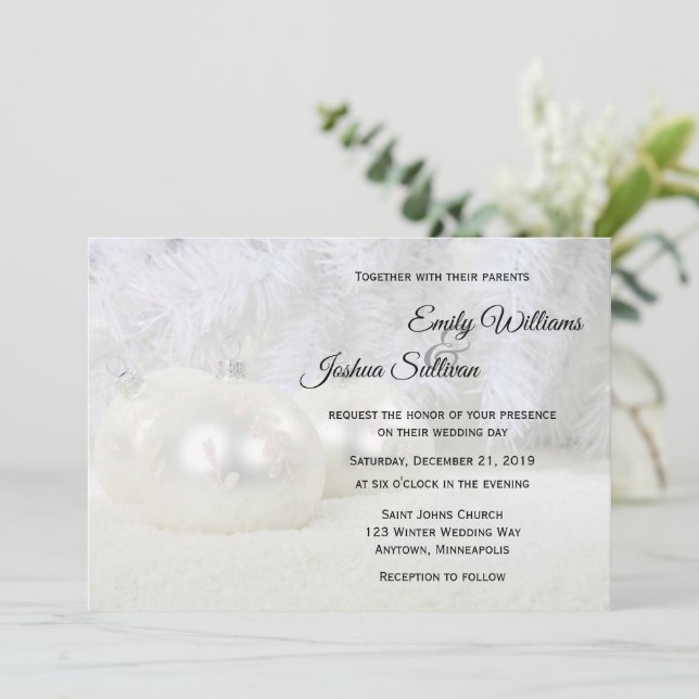 White Christmas Winter Wedding Invitation (Standing Front)