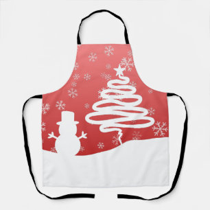 White Christmas Winter Wonderland Snowman Tree Apron
