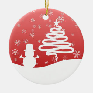 White Christmas Winter Wonderland Snowman Tree Ceramic Tree Decoration