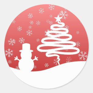 White Christmas Winter Wonderland Snowman Tree Classic Round Sticker
