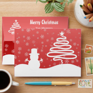White Christmas Winter Wonderland Snowman Tree Envelope