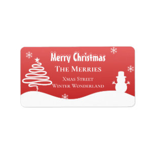 White Christmas Winter Wonderland Snowman Tree Label