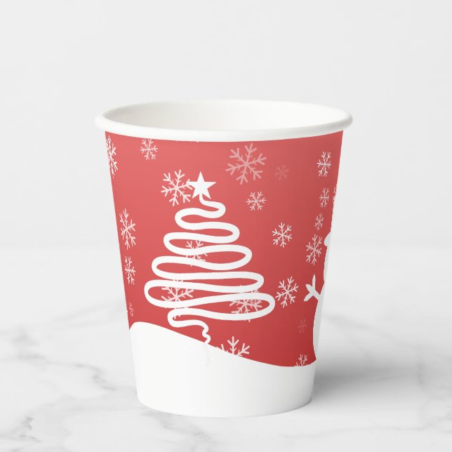 White Christmas Winter Wonderland Snowman Tree Paper Cups (Front)