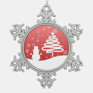 White Christmas Winter Wonderland Snowman Tree Snowflake Pewter Christmas Ornament