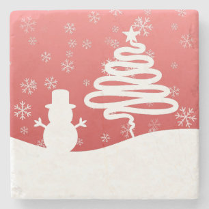 White Christmas Winter Wonderland Snowman Tree Stone Coaster