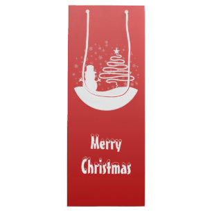 White Christmas Winter Wonderland Snowman Tree Wine Gift Bag
