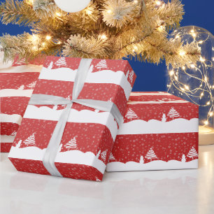 White Christmas Winter Wonderland Snowman Tree Wrapping Paper