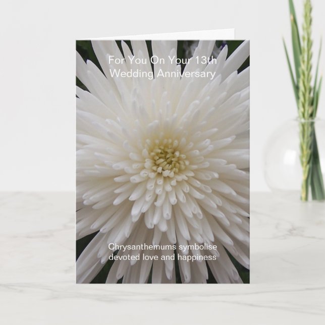 White Chrysanthemum 13th Wedding Anniversary Card (Front)