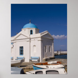 White church on the beach near the Aegean Sea on Poster