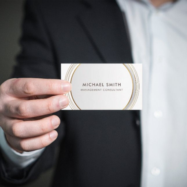 White Circle Frame Gold Lines Business Card (Creator Uploaded)