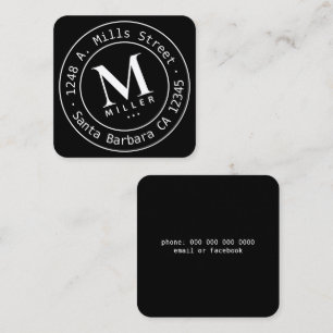 White Circle Monogram Black Square Business Card