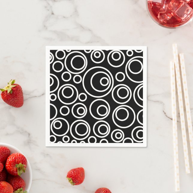 White Circles Design on Black Napkin (Insitu)