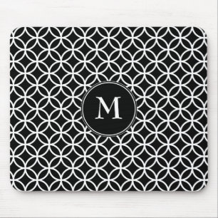 White Circles Overlapping Pattern Black Background Mouse Pad