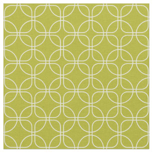 White Circles Squares On Avocado Green Mid Century Fabric