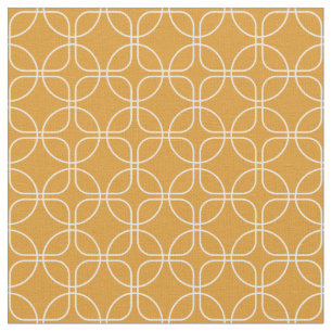 White Circles Squares On Orange Mid Century Modern Fabric