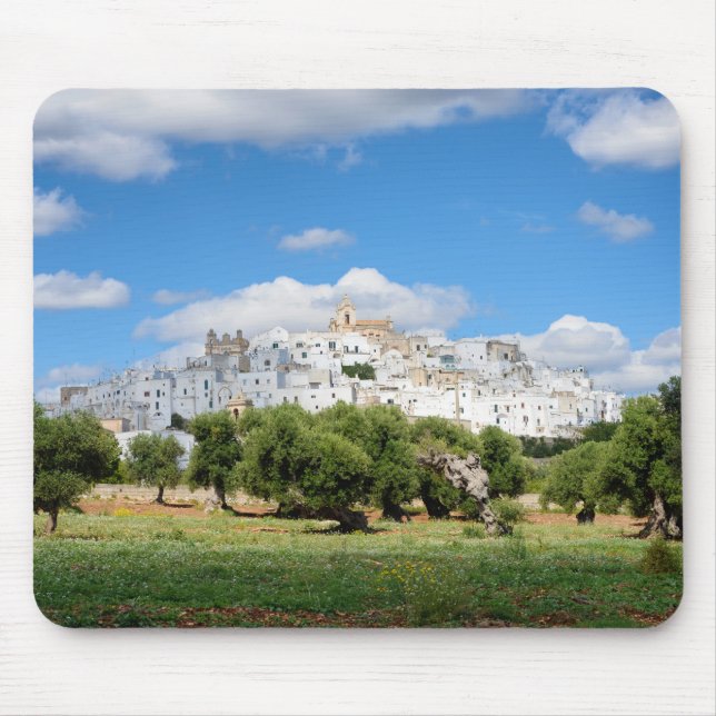 White city Ostuni and olive trees, Puglia mousepad (Front)
