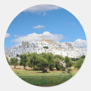 White city Ostuni, Puglia round sticker