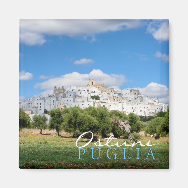 White city Ostuni, Puglia text magnet (Front)