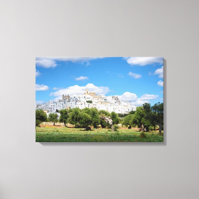 White city Ostuni with olive trees, Puglia canvas Print (Front)