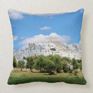 White city Ostuni with olive trees, Puglia pillow
