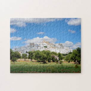 White city Ostuni with olive trees, Puglia puzzle