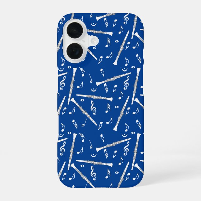 White Clarinets Music Notes iPhone 16 Case (Back)