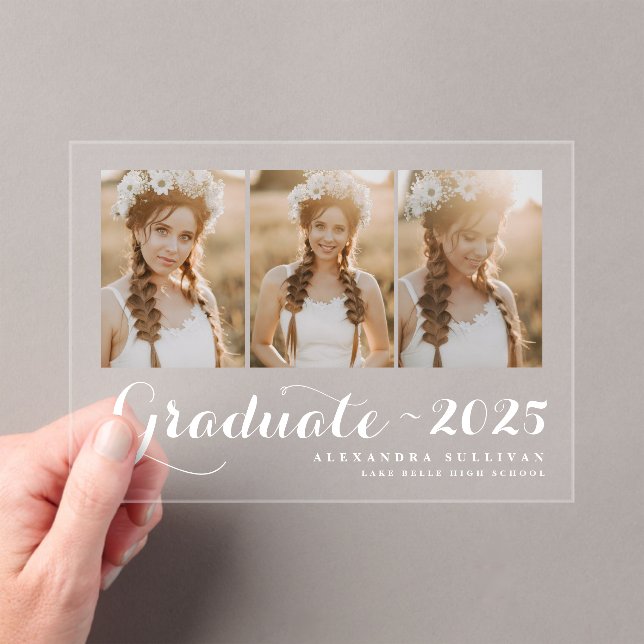 White Class of 2025 Photo Collage Graduation Acrylic Invitations (Insitu (Handheld))