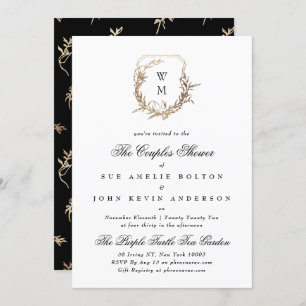 white classic black gold motif couples shower invitation