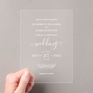 White Classic Bohemian Typography Wedding Acrylic Invitations